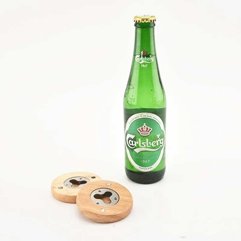 Stock Wooden Round Shape Bottle Opener Coaster Fridge Magnet Decoration Beer Bottle Opener Factory Wholesale CPA4684