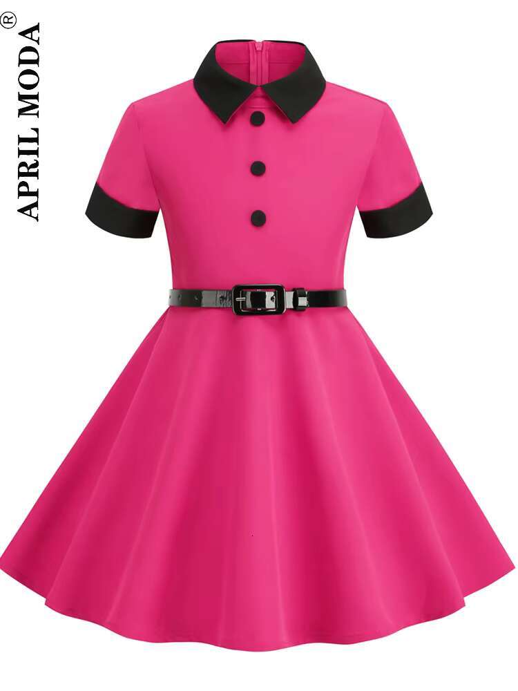 2025 Little Girl Vintage Party Dress Patchwork Solid Summer Dresses Robe Pin Up Retro 50s 60s Rockabilly Pinup Sundress Vestidos dongdumaoyi