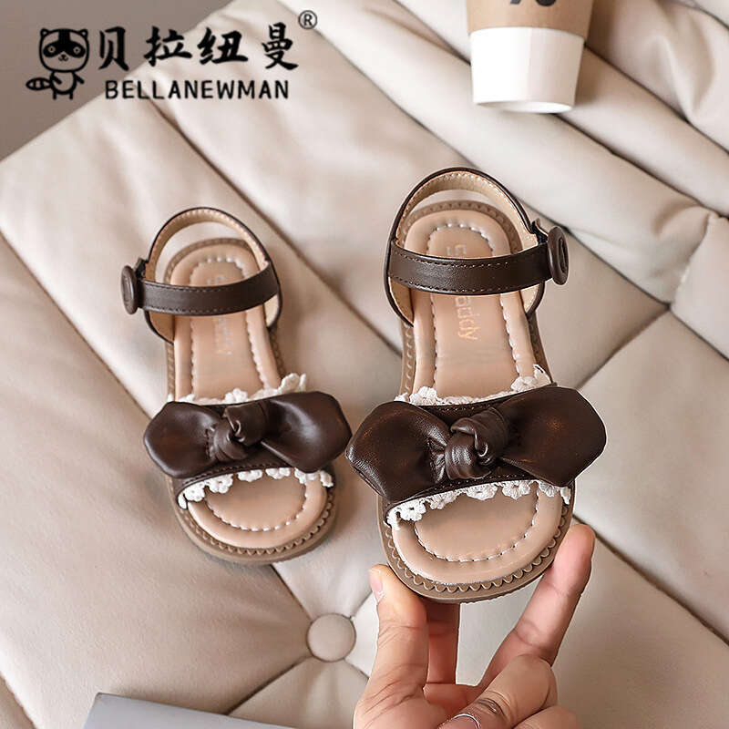 Bella Newman Girls' Bow Soft Sole Sandals 2024 Summer New Fashion Baby Slip-On Beach Shoes