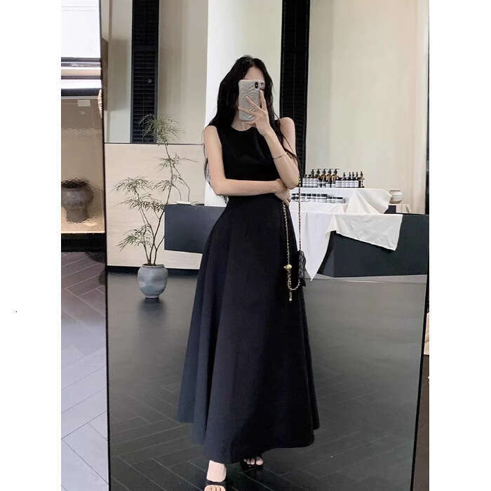 Black For Women Summer New French Style Elegant High-End Sleeveless Vest Waist Slimming Long Dress B5