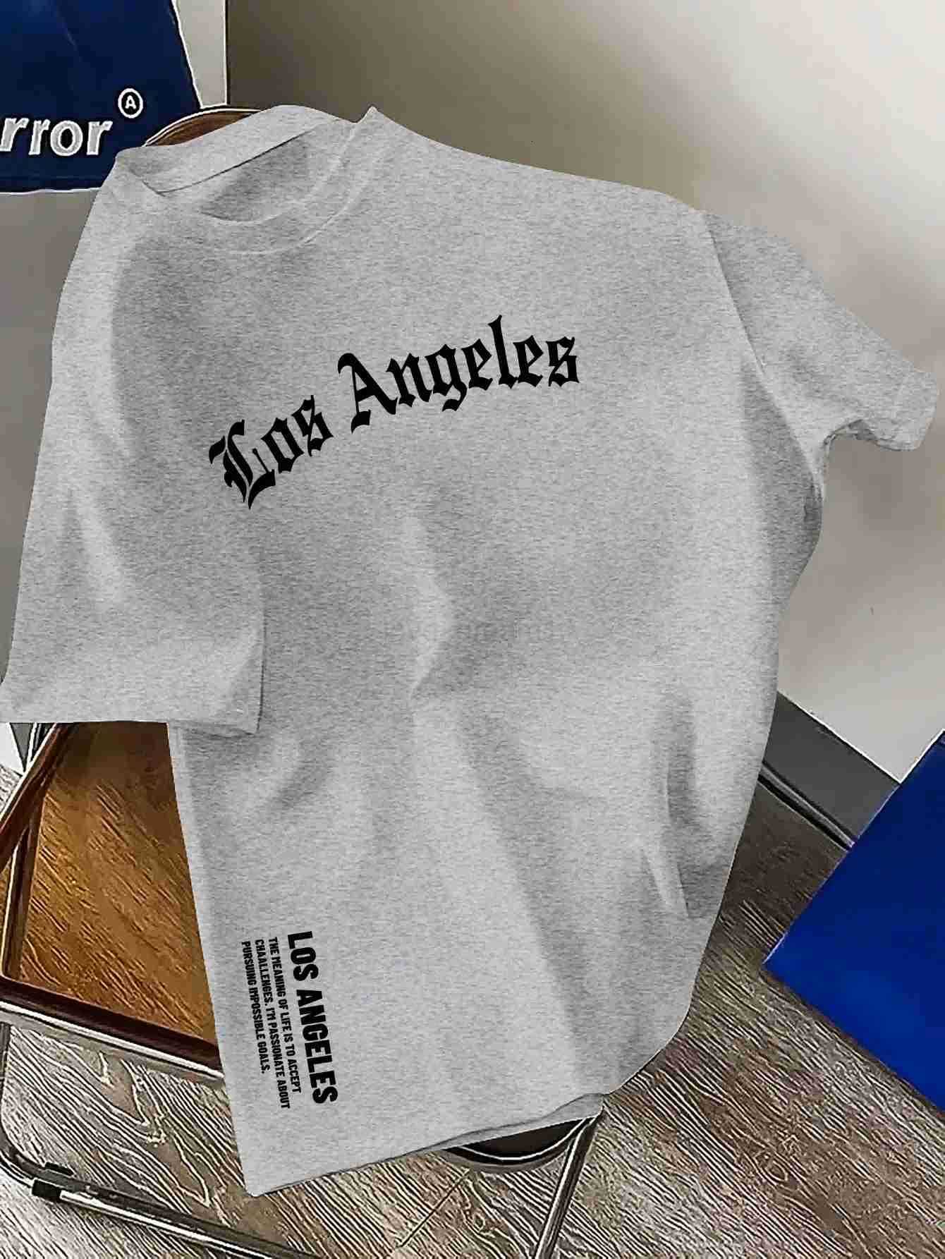 Mens Summer 100% Cotton Fashion Los Angeles Letter Printed Loose Large Casual Comfortable Round Neck Short Sleeve T-shirt Top T250714