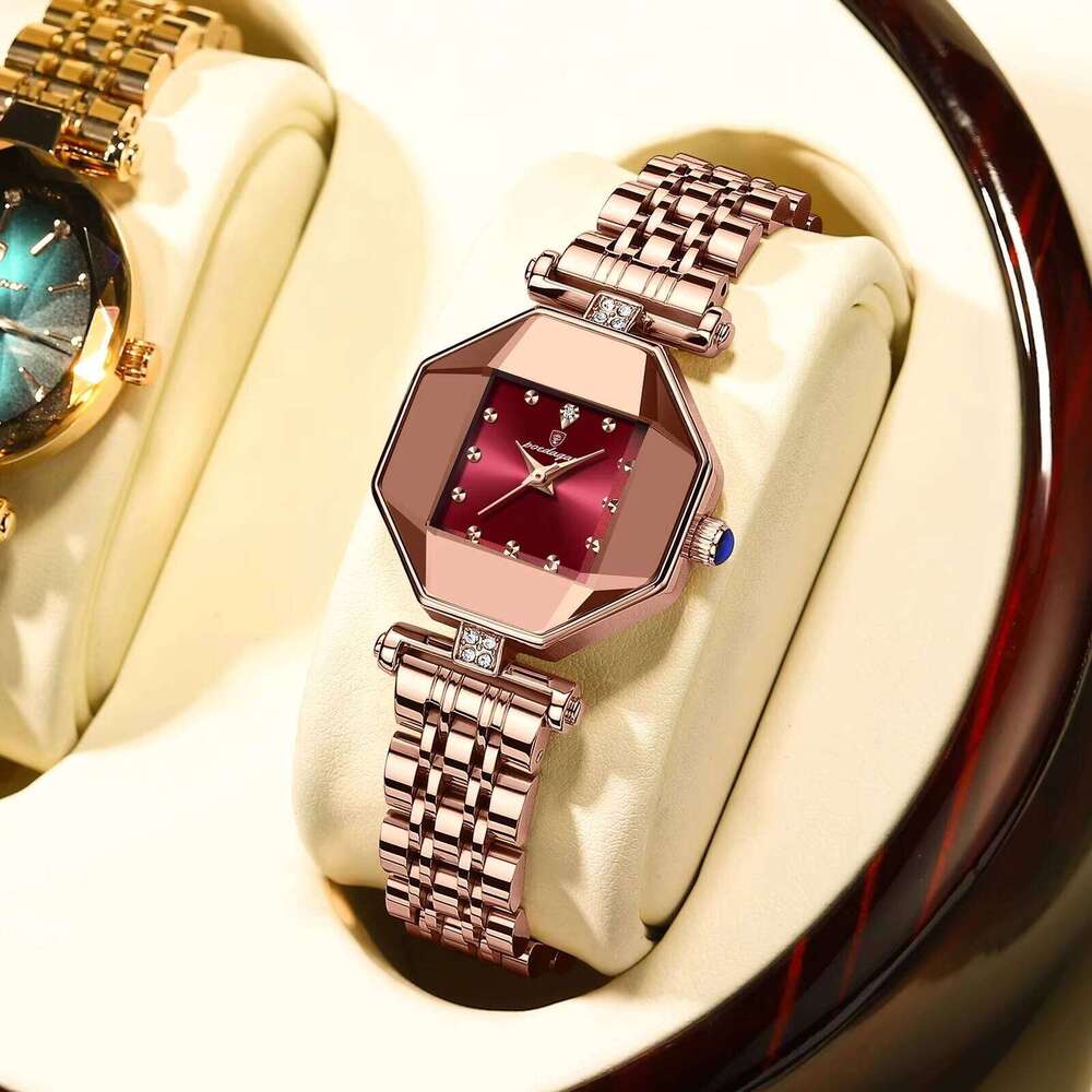 DHgargets Trendy Square Women's Watch - Waterproof 50M Small Green Quartz Wristwatch with Stainless Steel Band (Model 368)