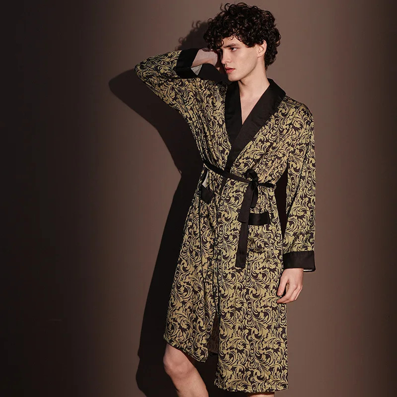 High Quality Satin Pajamas Suit Male Summer Mens Bathrobes Ice Silk Thin Sleepwear Male Long Sleeve Robes Four Seasons Yukata 250710