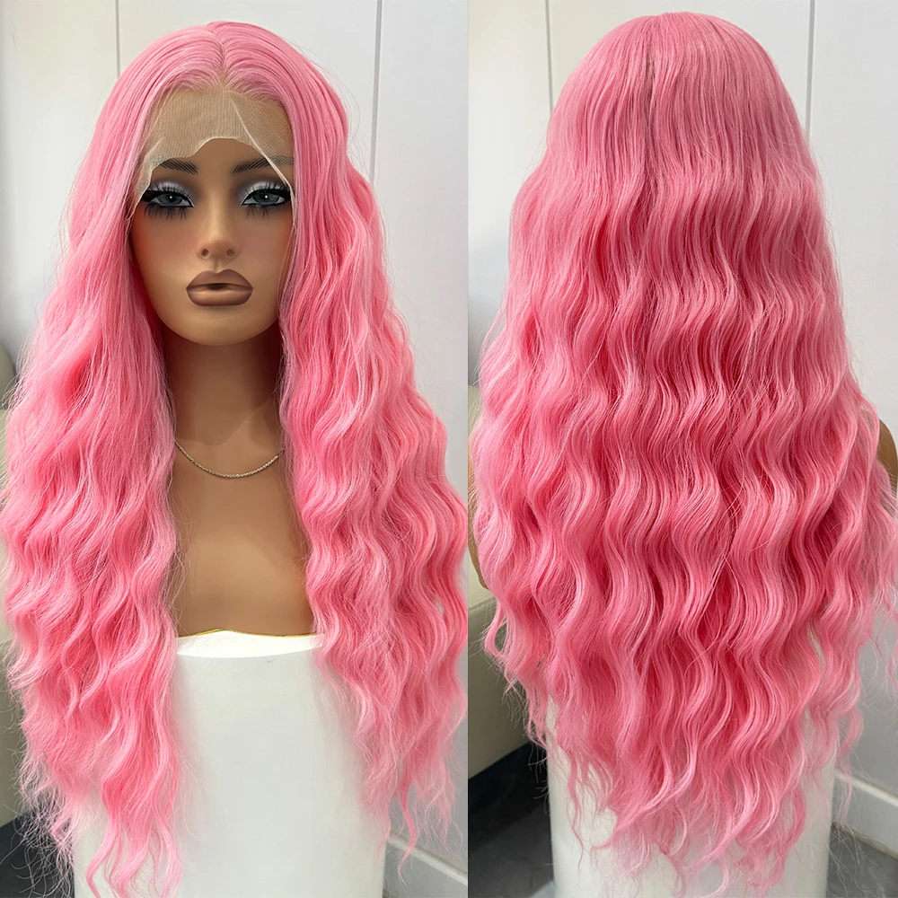 Pink Lace Wig Long Kinky Curly Simulation Really Human Hair Wig Synthetic Hair 13x4 Lace Front Wig for Women Daily Wear High Temperature Cosplay Curly