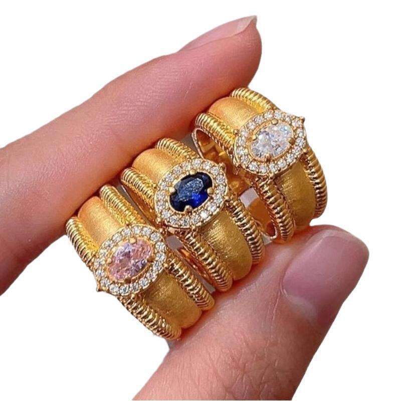 S Pure Silver Vintage Flash Diamond Wide Brushed Beaded Ring for Women