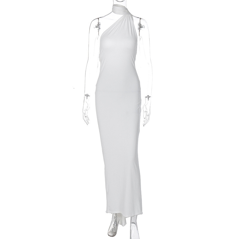 2025 New women's dress for summer sexy backless pleated hem slim fit solid color sleeveless elegant dress evening dress new fashion designer dres