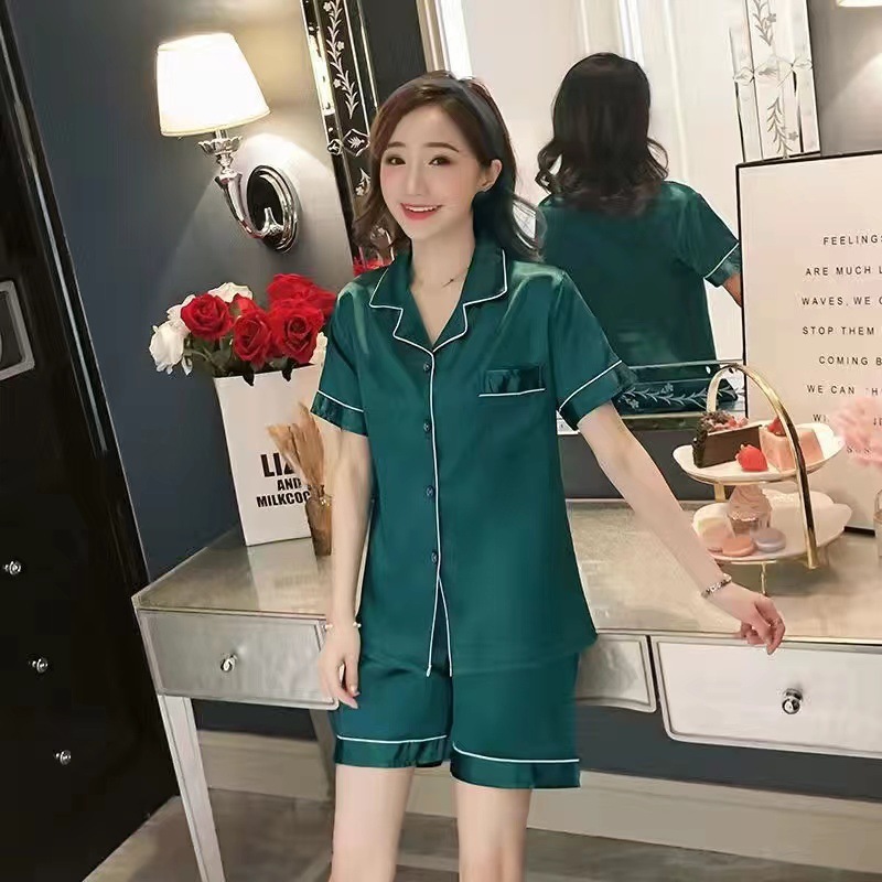 X200-Pajamas women summer ice silk short sleeve thin sweet cute ladies sexy summer home clothes two piece suit