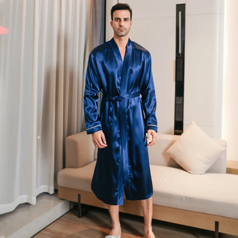 Pajama mens spring and autumn silk thin style oversized pajamas long sleeved bathrobes ice silk bathrobes home clothing summer 250710