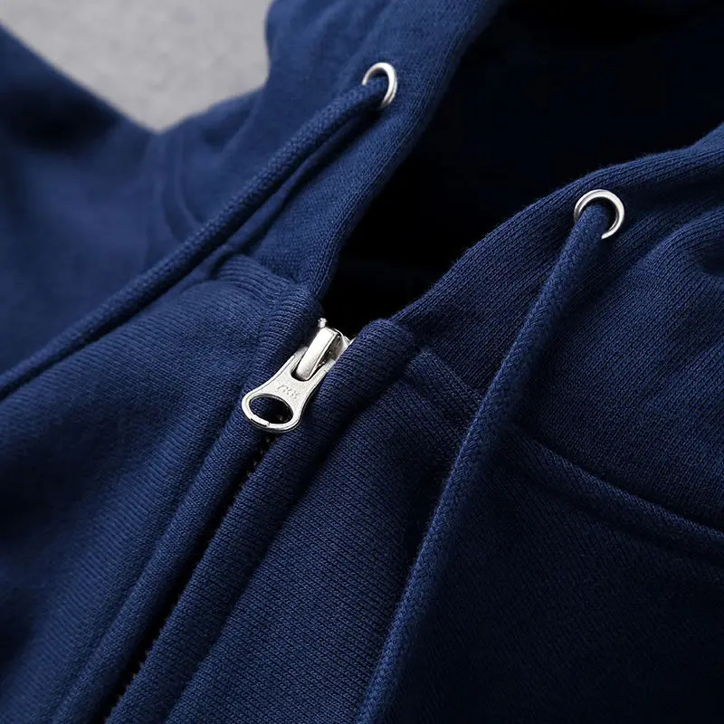 Good Quality Zip Hooded Women Sweatshirt Navy Blue Cotton Casual Street Wear Loose Spring Autumn Solid Color Hoodie Jacket 250707