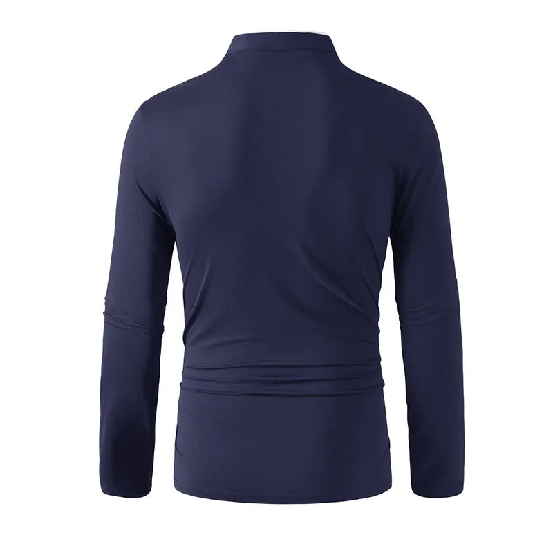 2025 Mens Casual and Fashionable Solid Color Long Sleeved Stand Up Collar Tshirt Summer Versatile Comfortable Top 250707