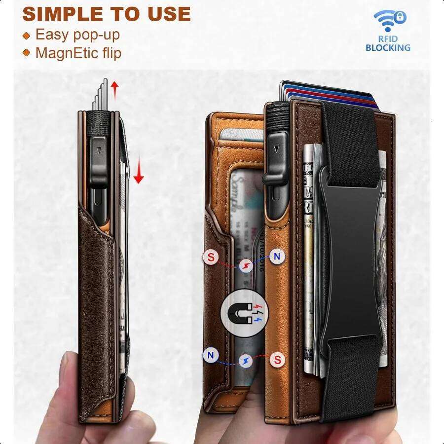 Men Gift BoxedSlim Front Pocket Wallet Money Clip Card Holder 3.8"x2.7" Popup Access