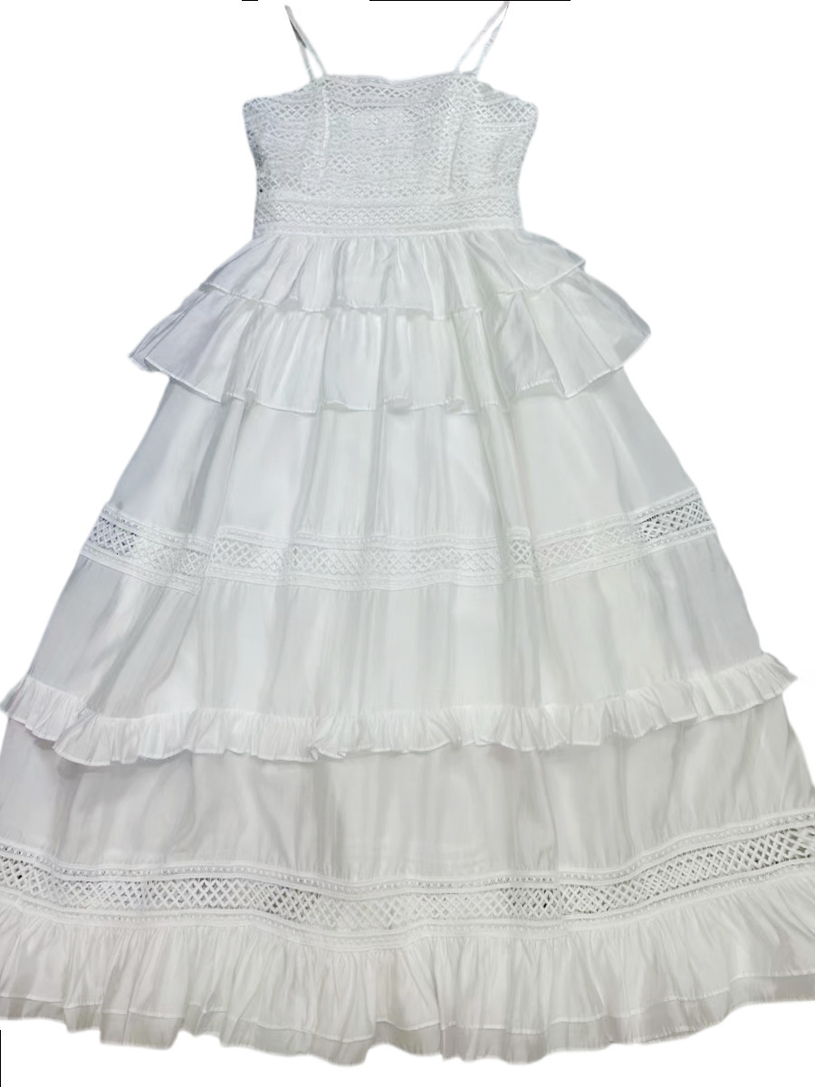 Canwedance Summer Beach Dress Sleeveless Cotton Maxi Dress Bohemian Style Solid Color Lace Ruffle Sundress Inkless Tank Top 241230