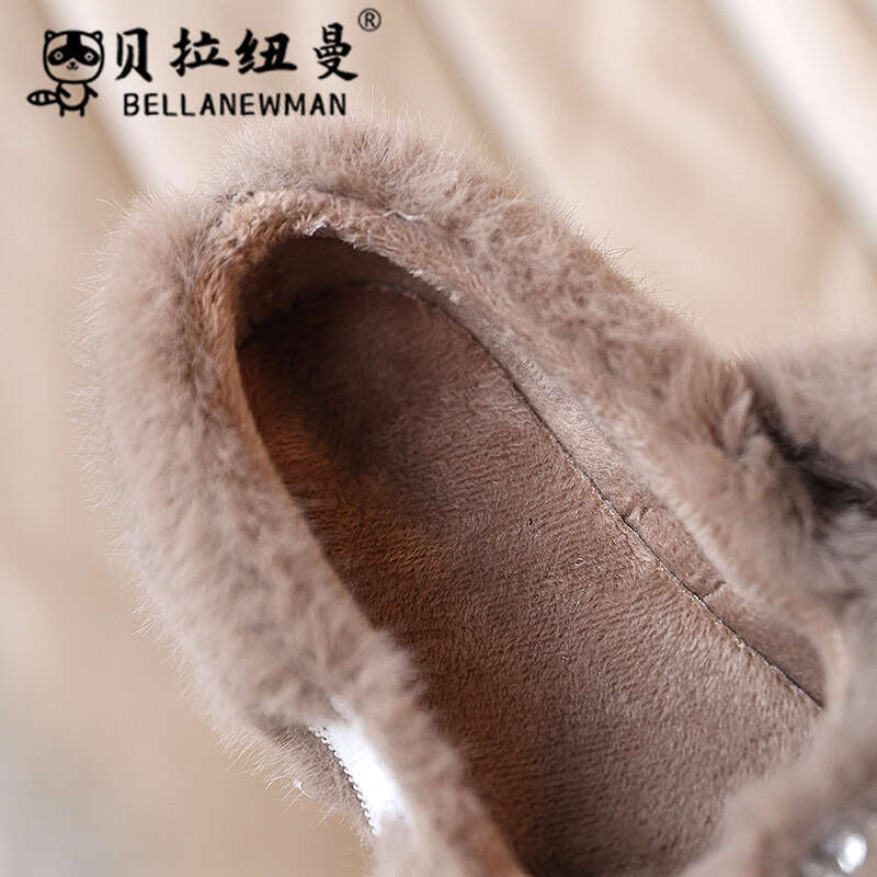 Children's with Rhinestones and Fleece Lining, 2024 Winter New Fashionable Furry for Girls, Outdoor Cotton Shoes