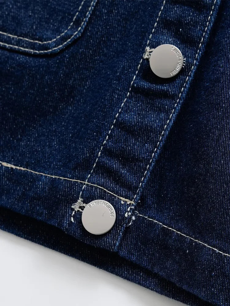 TRZA Womens Fashion Cropped Denim Shirt with Pockets Short Sleeve ButtonUp Chic Female Blouse Trendy Top 250704