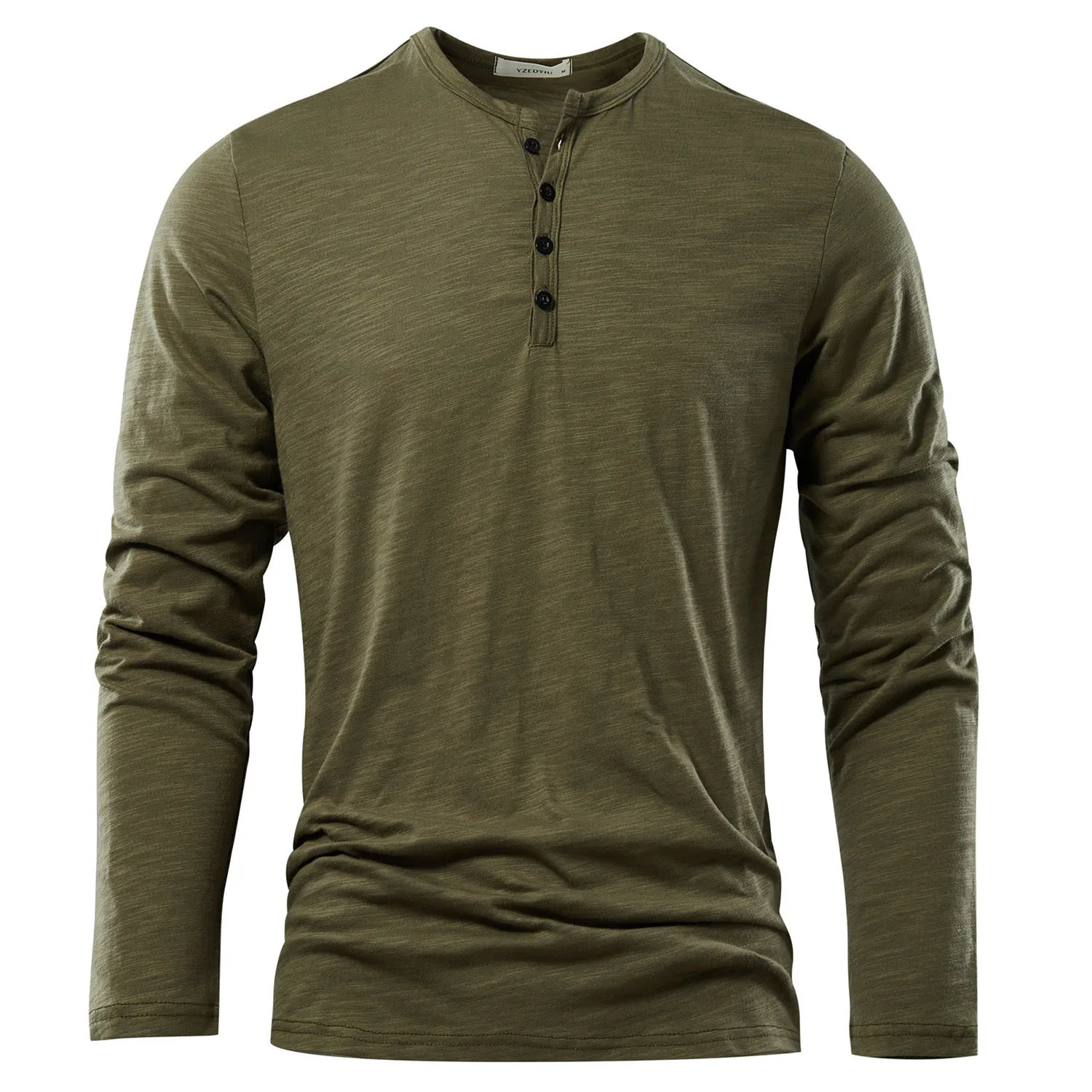 Henery Neck Long Sleeve T shirt For Men Solid Spring Casual Mens Tshirts High Quality Male Tops Classic Clothes 250707
