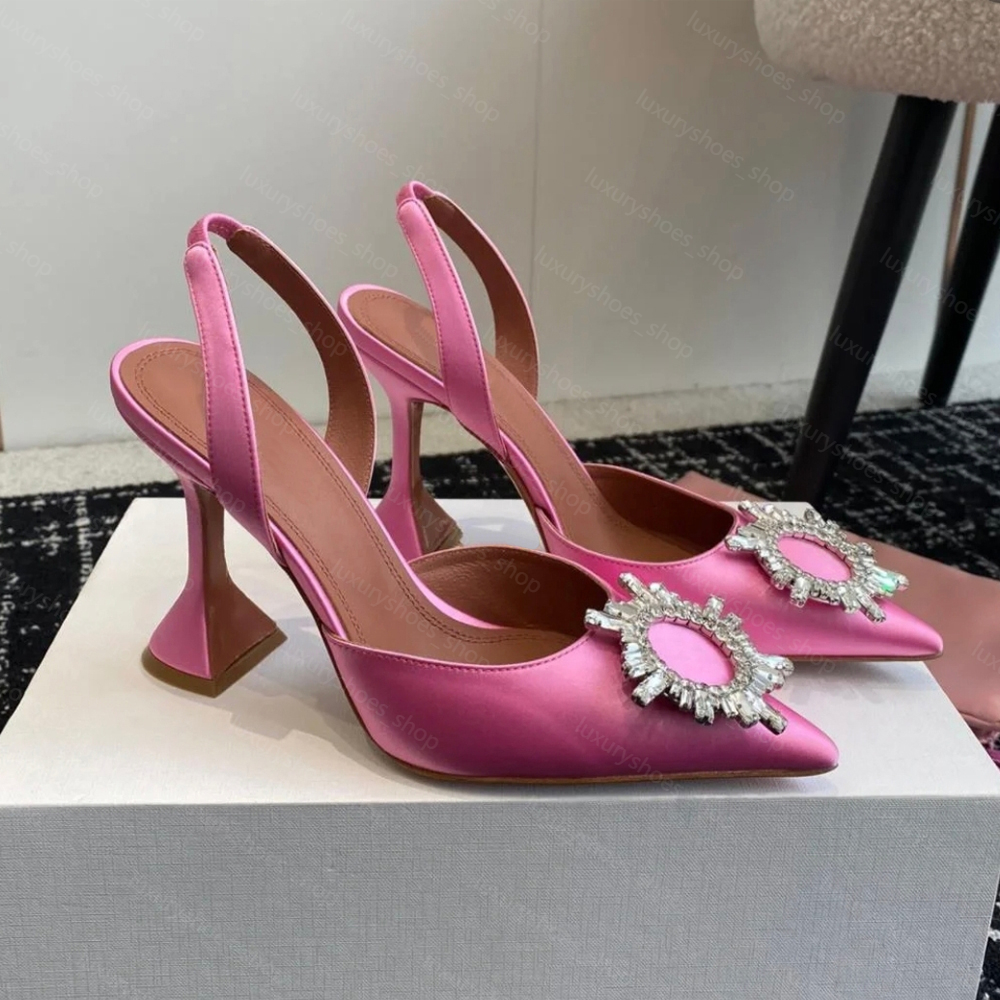 New Begum satin slingback pumps Dress Shoes sandals pointed slingbacks Bowtie pumps Crystal-sunflower high heeled shoe 10cm Women's Luxury Designer Wedding Shoes