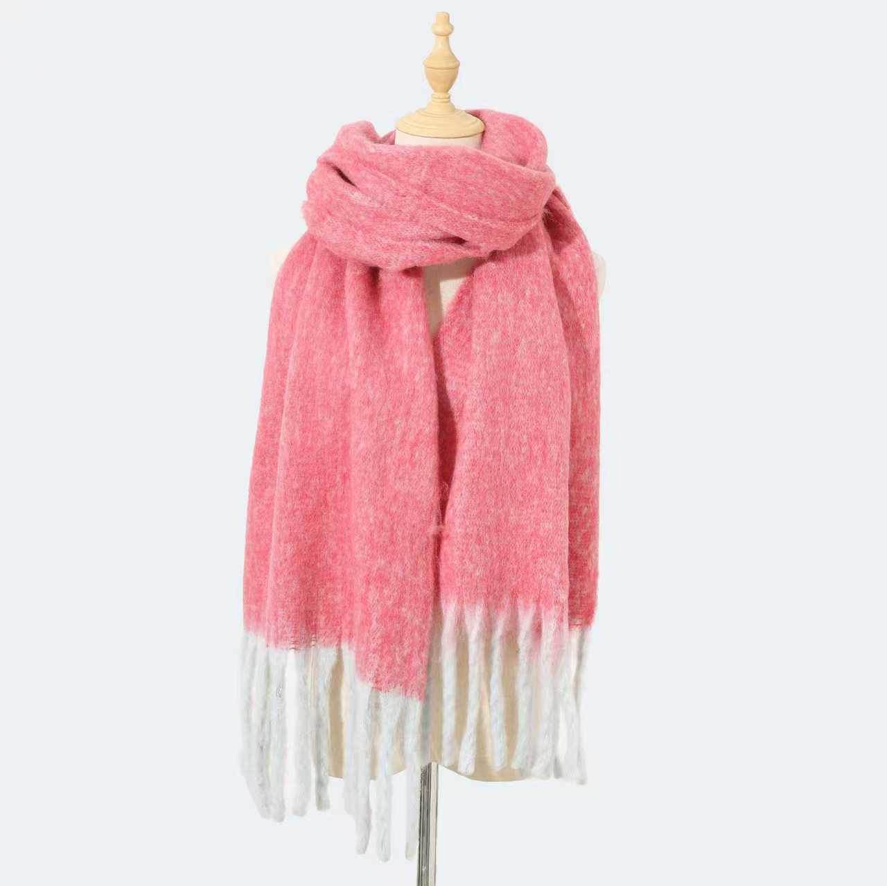 T1208 scarf autumn and winter new style women's shawl long tassel thick beard versatile thick skin-friendly solid color