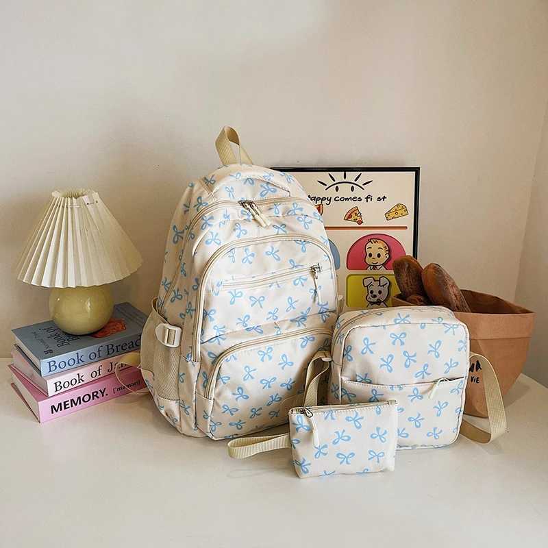 3Pcs/Set Bow Print Backpack with Crossbody Bag and Small Purse Bow Student Bookbag Simple Backpack for Elementary Middle Kids S250714