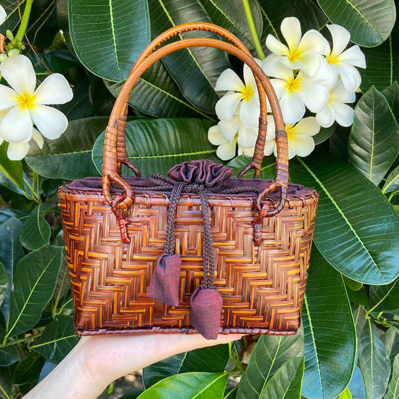 Bamboo Women's Handbag Ethnic Handmade Artistic Woven Basket Casual Vacation Beach Handheld Small Bag