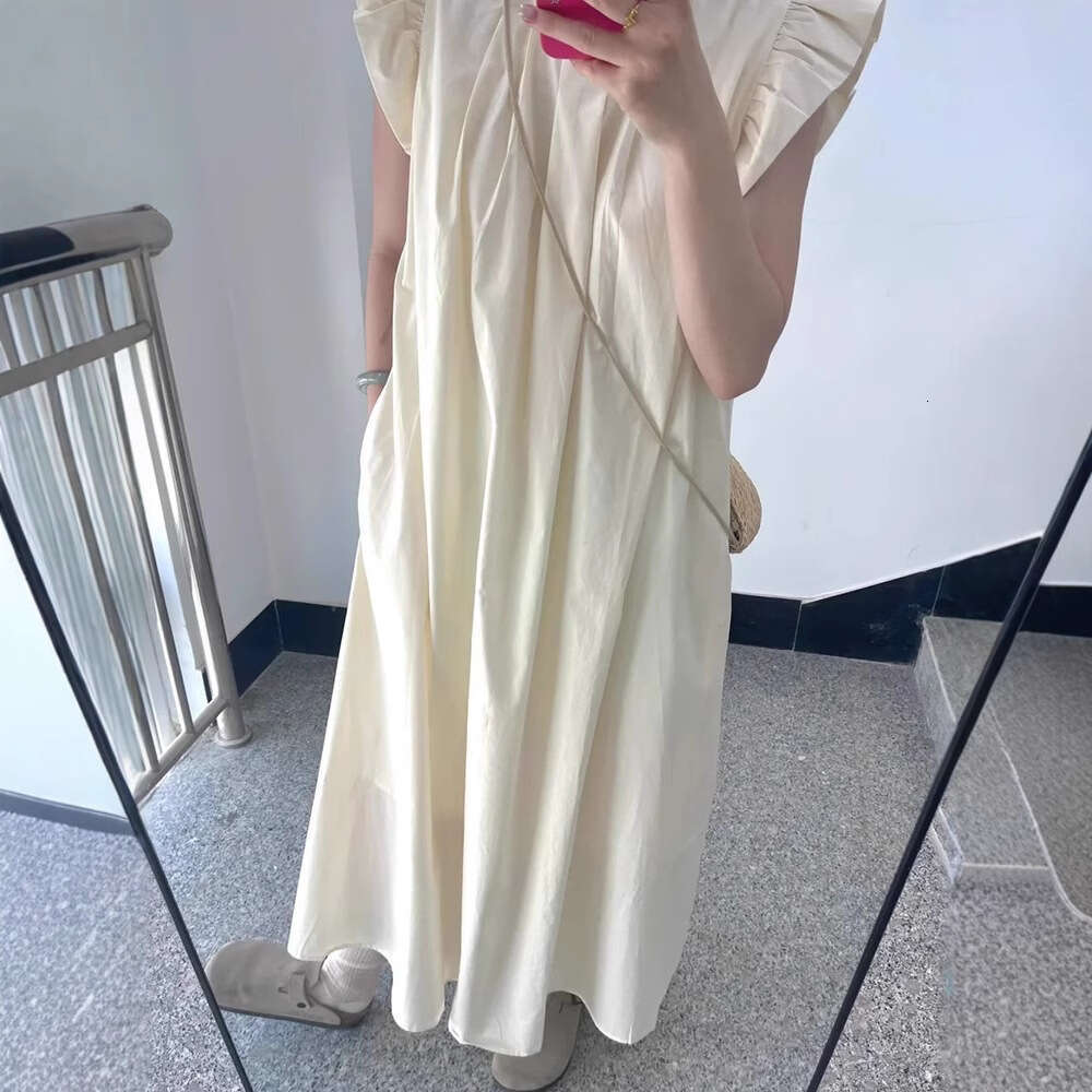 New Flying Sleeve Plus Size MM Beach Vacation Round Neck French Style High-End Loose Slimming Elegant Long Dress B5