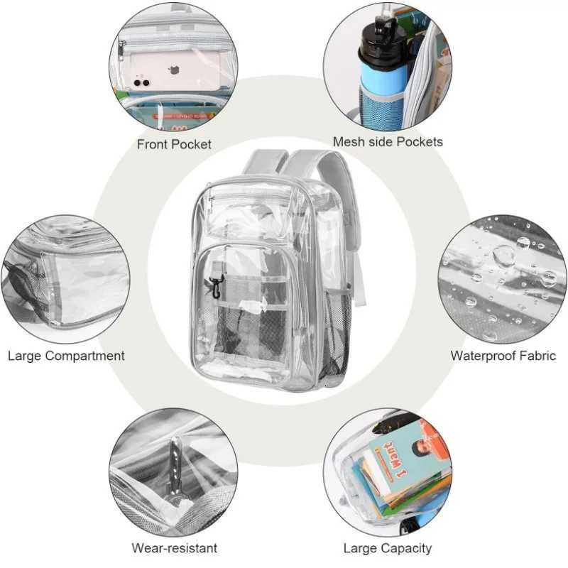 Backpack Waterproof Transparent School Bag Girl Large Capacity Backpack Solid Clear Backpack Men Fashion Transparent Plastic Bag S250714