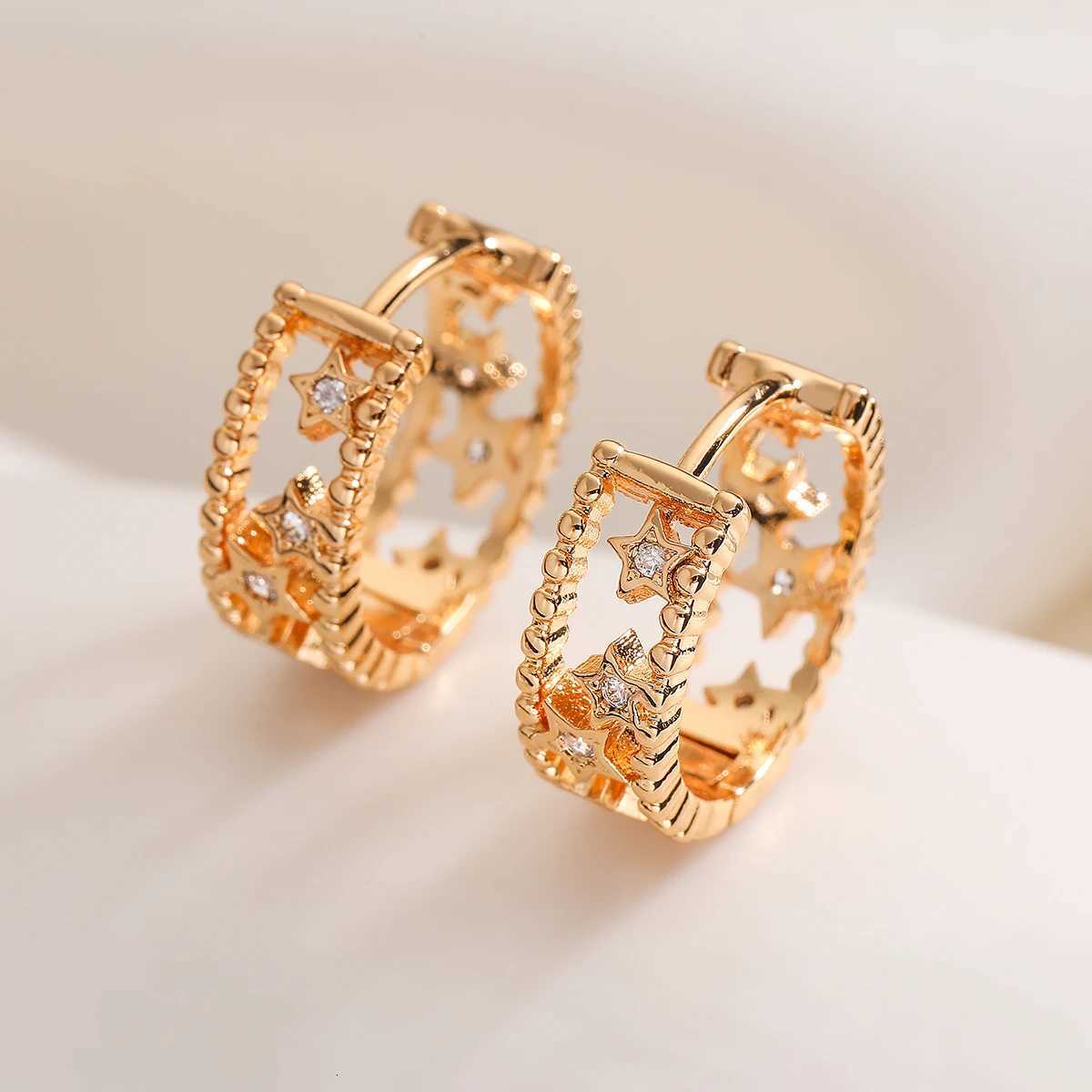 Hollow Out Design Star Cute Hoop Earrings For Wen Gold/Sier Color CZ Copper Jewelry Fem Y250714