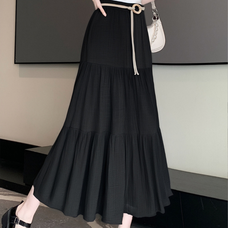 Versatile Cotton-Pleat Skirt Featuring Stylish Embroidery Detailing for Everyday Wear