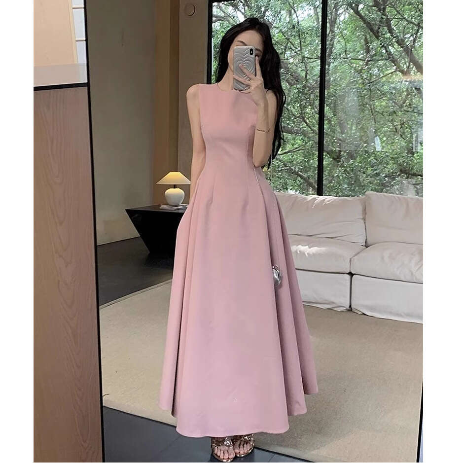Black For Women Summer New French Style Elegant High-End Sleeveless Vest Waist Slimming Long Dress B5