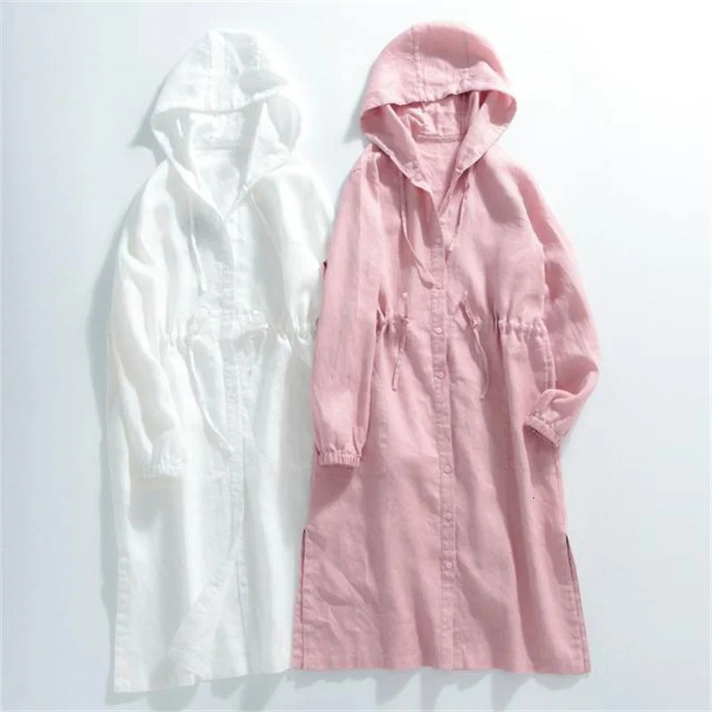 Summer Linen Sun Protection Clothes For Womens Hooded Thin Windbreaker Jacket Mid Length Spring Autumn Coat Tops Female Hoodies 250708