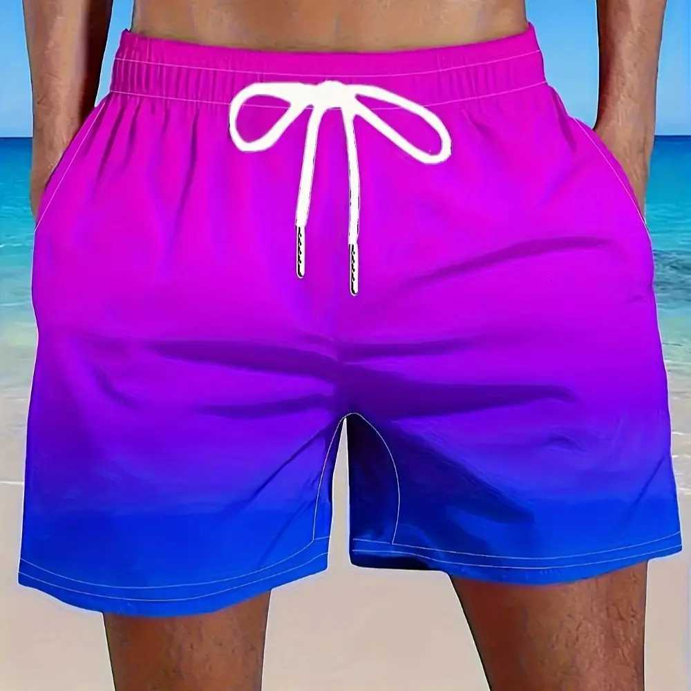Summer New Mens Gradual Change Of Color Shorts Drawstring Belt Beach Vacation Shorts With Pockets Outdoor Fitness Casual Wear XJ250714