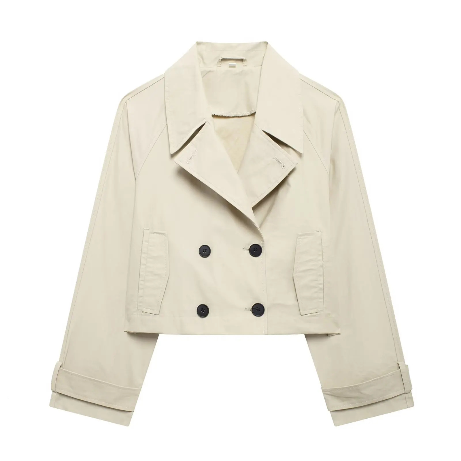 TRAF Women Autumn Fashion Short Jacket Coat Chic Lapel Casual Double-breasted All-match Thin Coat Outerwear Mujer 250708