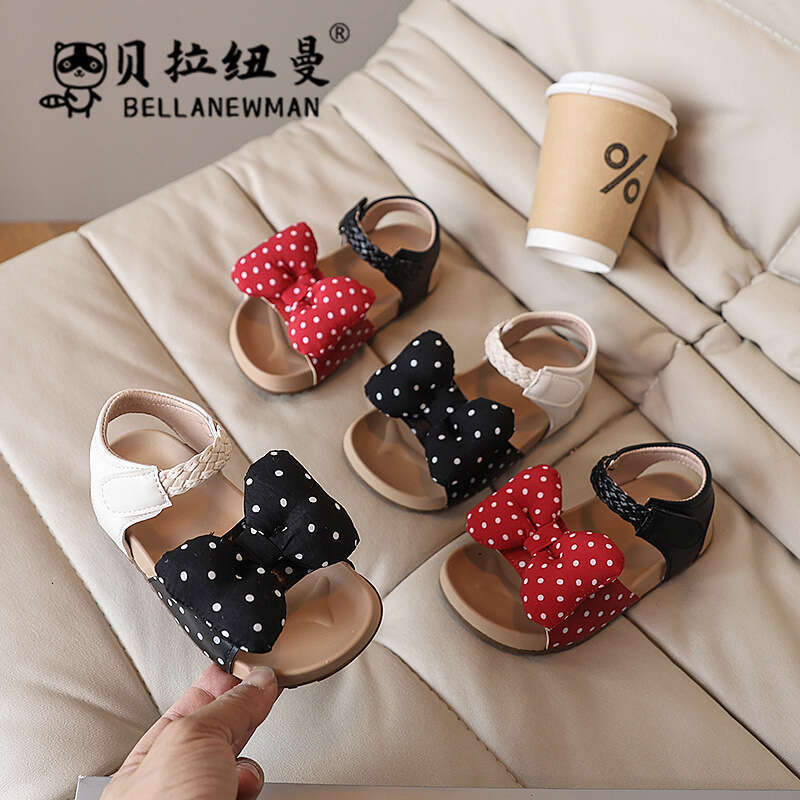 2025 Summer New Girls' Fashion Bowknot Polka Dot Princess Shoes Children's Cork Sandals