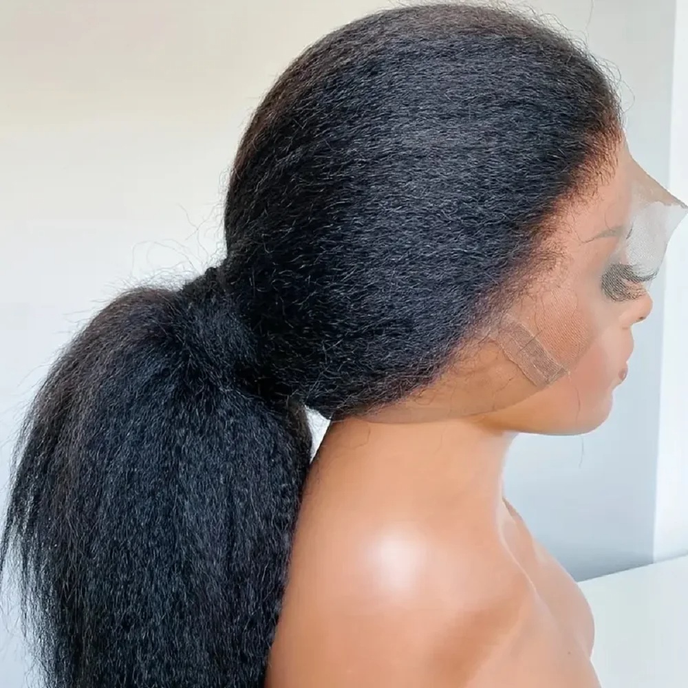 Kinky Straight Lace Front Wig Human Hair For Women 13x4 HD Transparent Lace Closure Wigs Yaki Straight Wigs Synthetic Wig