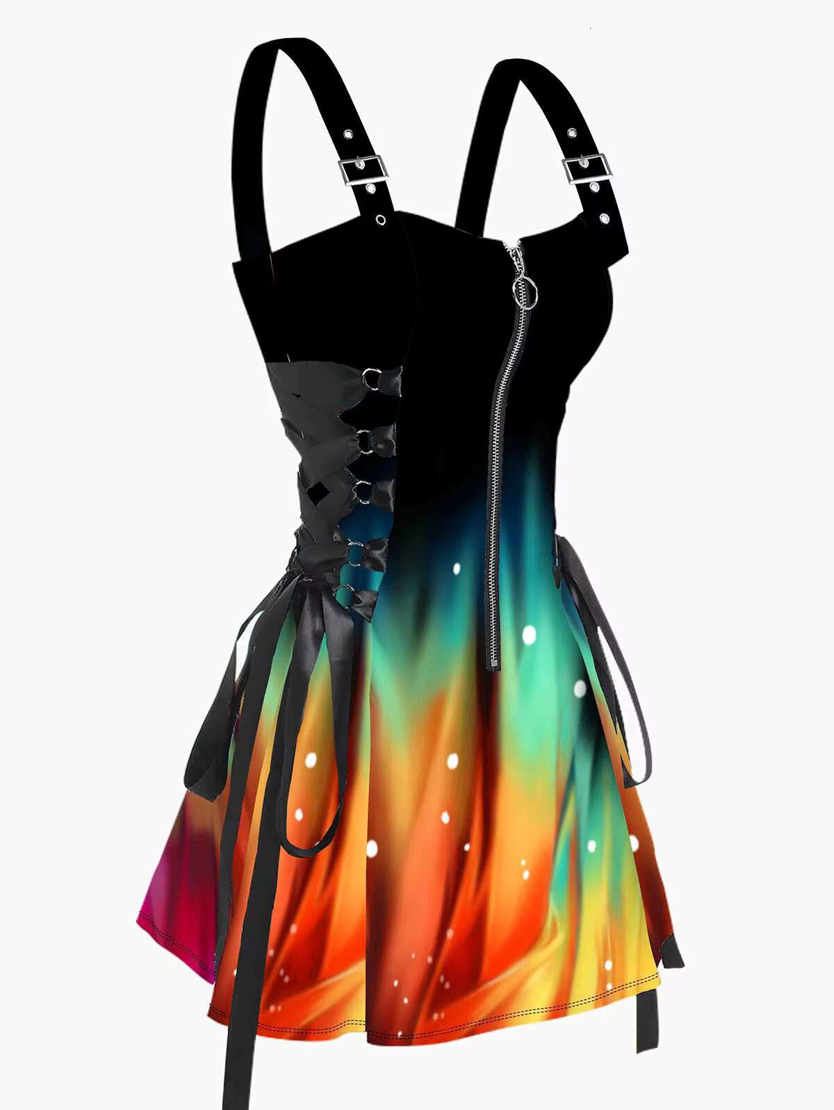 Dressfo 2025 Womens Sexy Sleeveless Dresses Shiny Butterfly Print Lace Up Half Zipper Buckle Strap Mini Dress Vestidos dongdumaoyi
