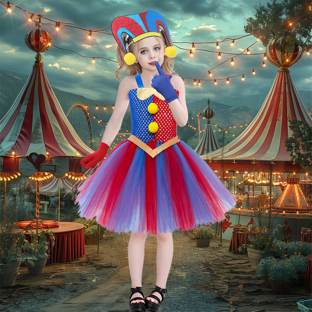 Childrens Cosplay Magical Numbers Circus Princess Dress Halloween Anime Clown Costume Tutu Dress 240329