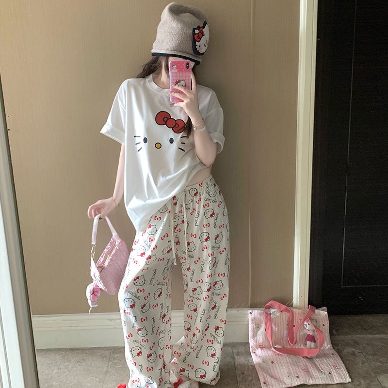 B972-Pajamas women summer pure cotton short-sleeved trousers cartoon student girl home clothes two-piece set