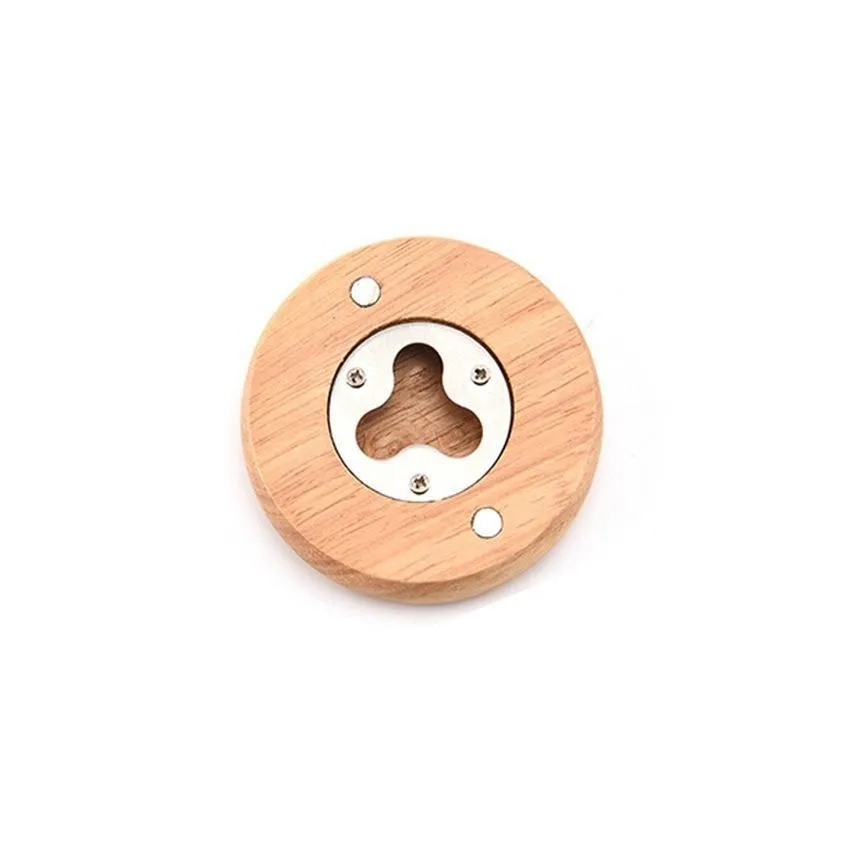 Stock Wooden Round Shape Bottle Opener Coaster Fridge Magnet Decoration Beer Bottle Opener Factory Wholesale CPA4684