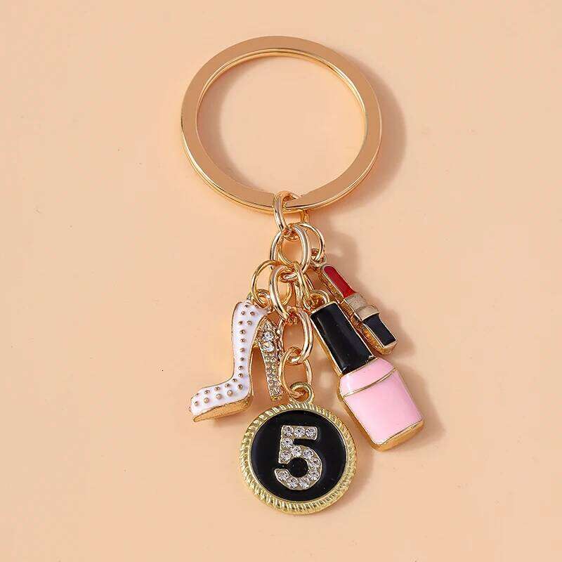 New Enamel Women Girls Mini Higheel Keychain Lipstick Rings Pendant for Key Holder Handbag Decor DIY Jewelry Gifts