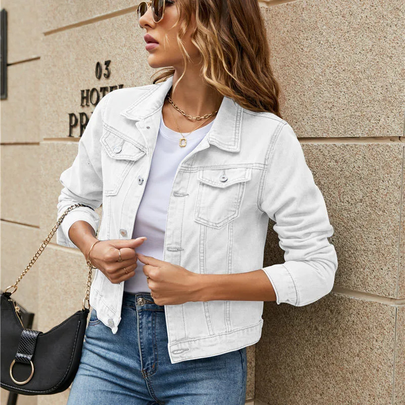Womens Short Denim Jackets Fashion Female Casual Long Sleeve Lapel Solid Button Pocket Slim Jean Jacket Fall Winter Coat 250709
