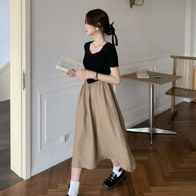 First Love For Women Summer New Unique Niche High-End Design Patchwork Waist-Slimming Dress B5