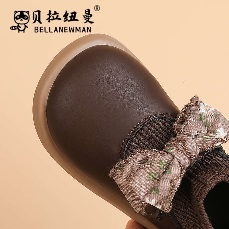 Girls' Bowknot Sweet Sock 2023 Autumn Fashion Children's Black Leather Boots for Young and Middle-aged Kids