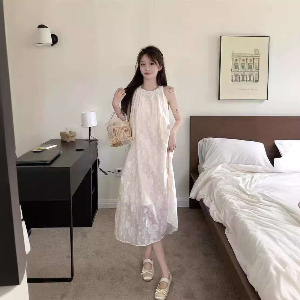 French Sleeveless Halter For Women, Summer New High-End Elegant Long Dress, Gentle Style A-Line Fairy Dress B5