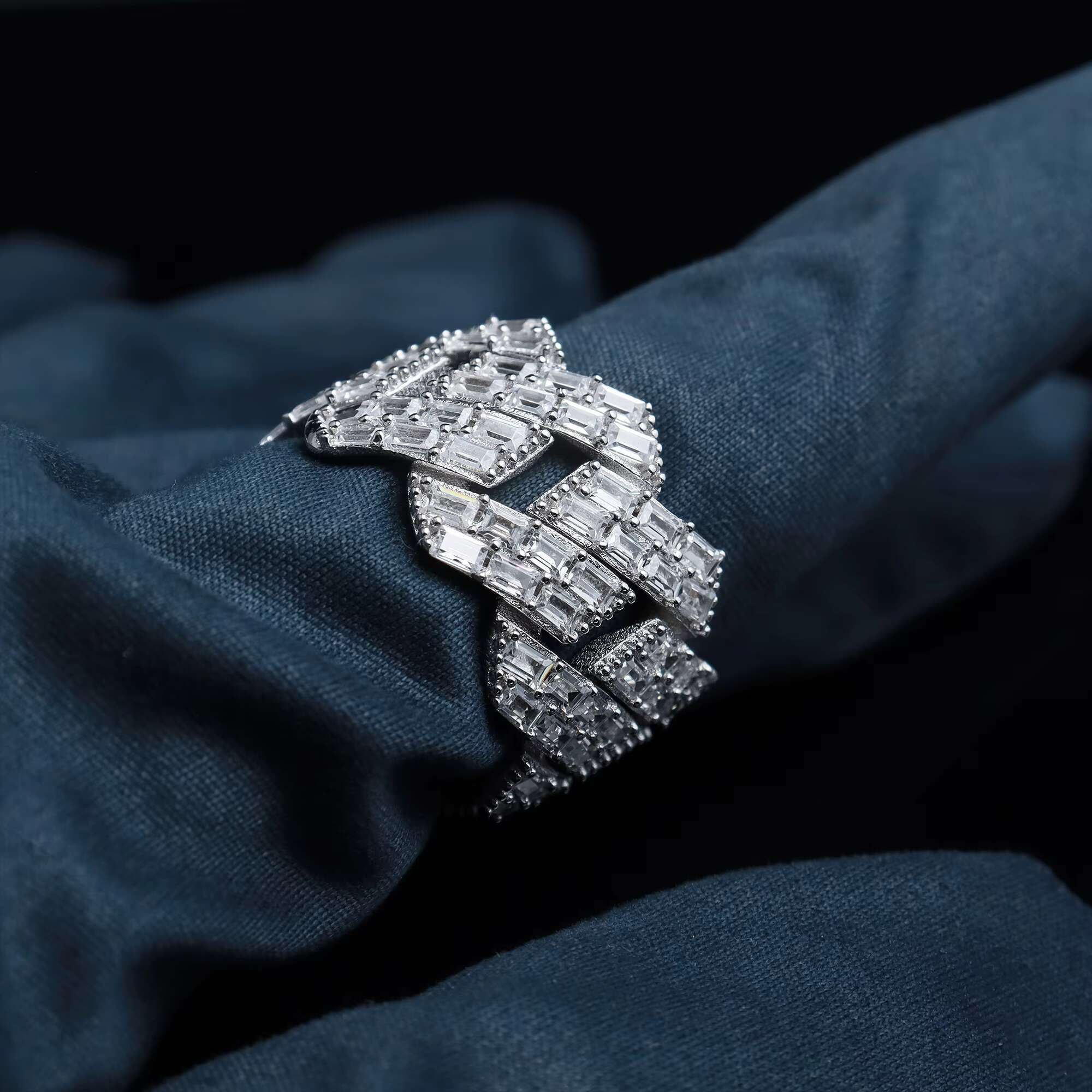 Bulk Sales New Style 925 Silver 2 Row Vvs1 D Color Moissanite Hip Hop Bling Jewelry Rings With Gra Certified