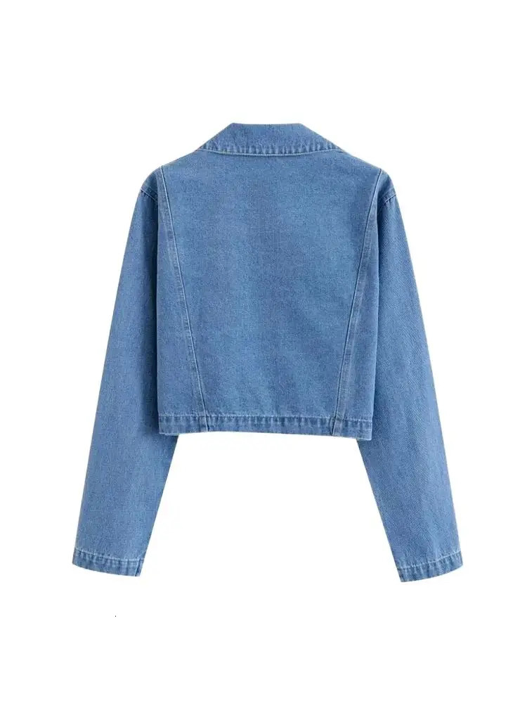 TRZALoose Denim Blouses with Pockets for Women Lapel Collar Long Sleeve Female Shirts Chic Tops Fashion 250704