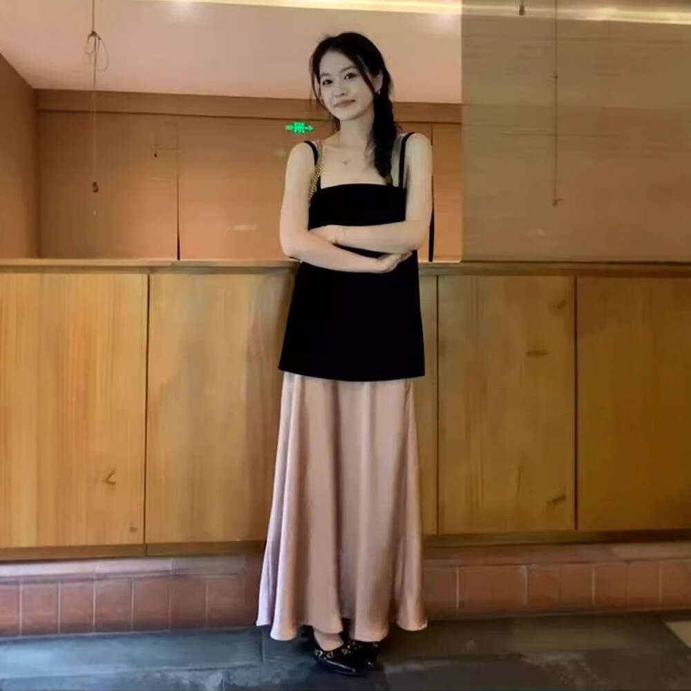 Black Strap Dress Summer New Women's Design Sense Versatile Loose Slimming Elegant Tank Top B5