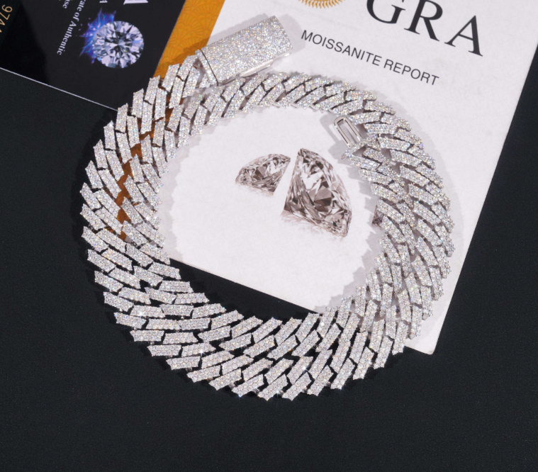 Hip Hop Jewelry 12mm Solid 925 Sterling Silver Gold Plated GRA VVS Iced Out Moissanite Cuban Link Chain