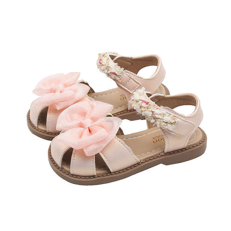 Girls' Mesh Bow Princess Closed-Toe 2025 Summer New Children's Fashion Soft Sole Sandals for Big Kids