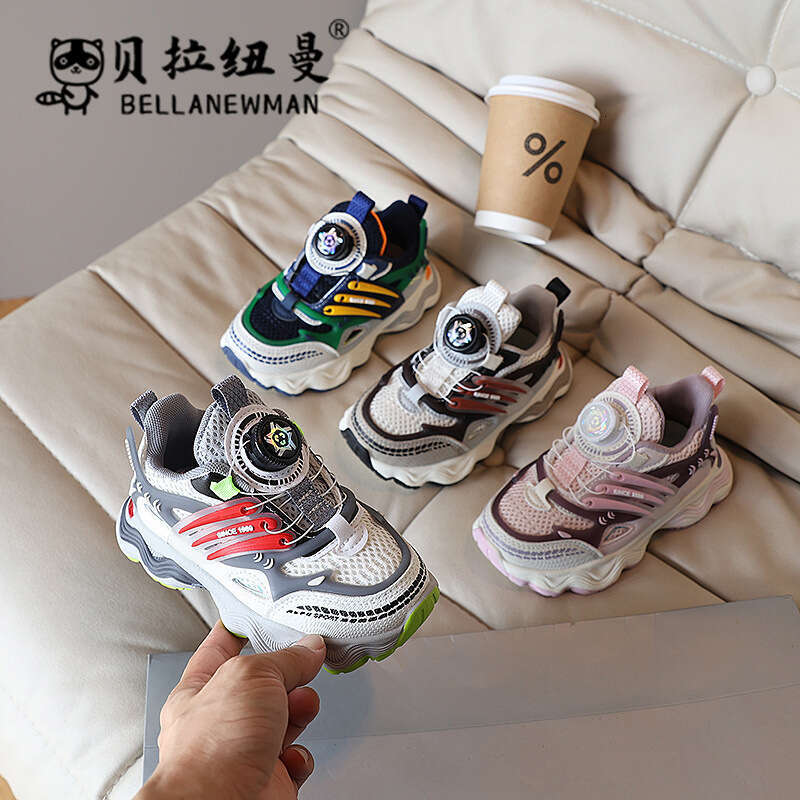Girls' Fashion Dad Shoes 2024 Autumn New Korean Style Boys' Mesh Breathable Rotating Button Sneakers for Big Kids