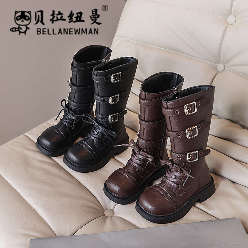 Girls' Fashion Leather 2024 Autumn New Big Kids Knight Long Children's British Style Martin Boots