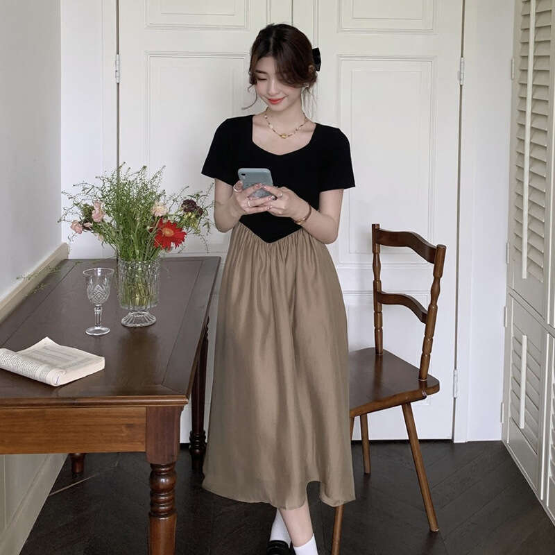 First Love For Women Summer New Unique Niche High-End Design Patchwork Waist-Slimming Dress B5